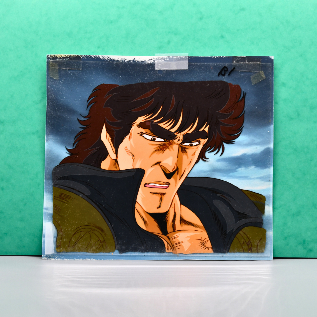 Fist of the North Star Kenshiro close-up original production cel with original hand-painted background – Masami Suda production set