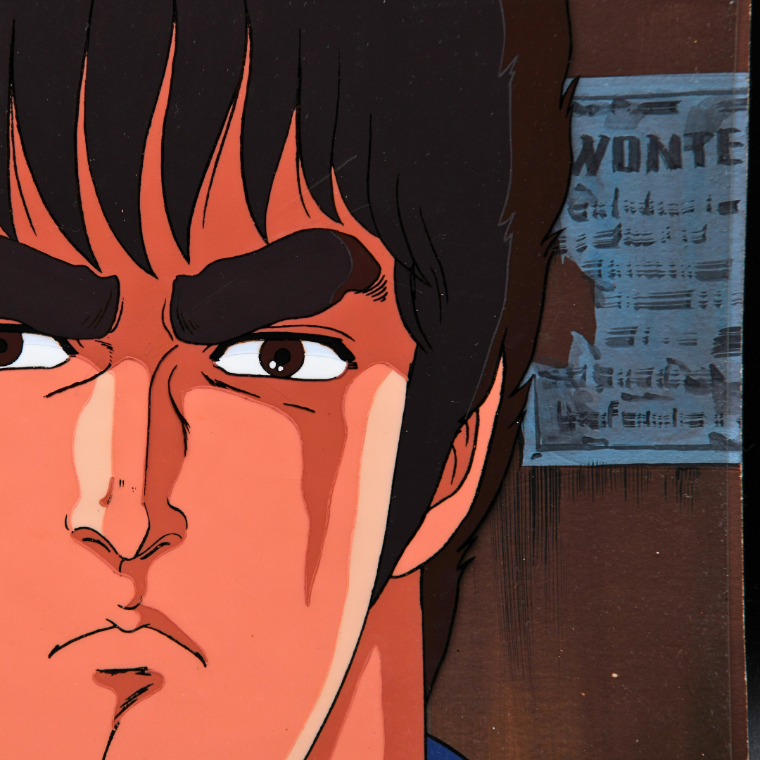 Fist of the North Star Kenshiro portrait original production cel with original hand-painted background – full artwork