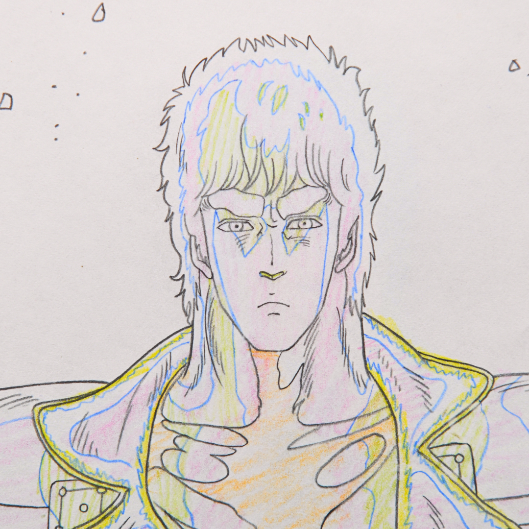 Kenshiro matching douga portrait with debris, Fist of the North Star The Movie 1986