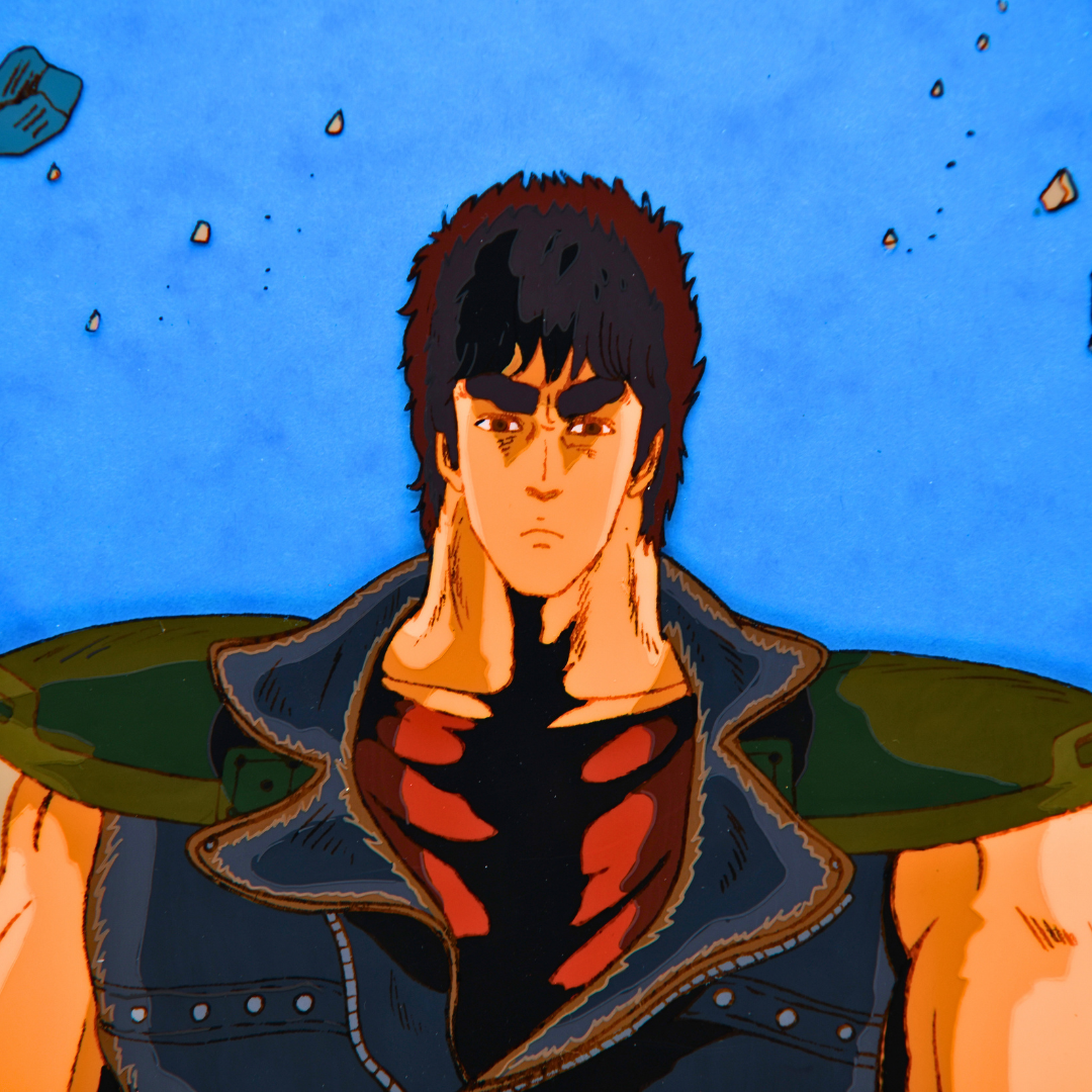 Kenshiro original production cel full view with debris, Fist of the North Star The Movie 1986