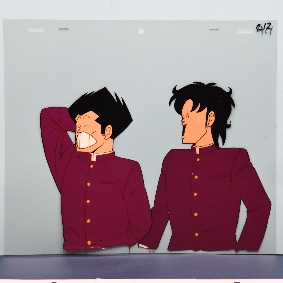 Original High School! Kimengumi production cel featuring Rei Ichido and Kiyoshi Shusse in school uniforms