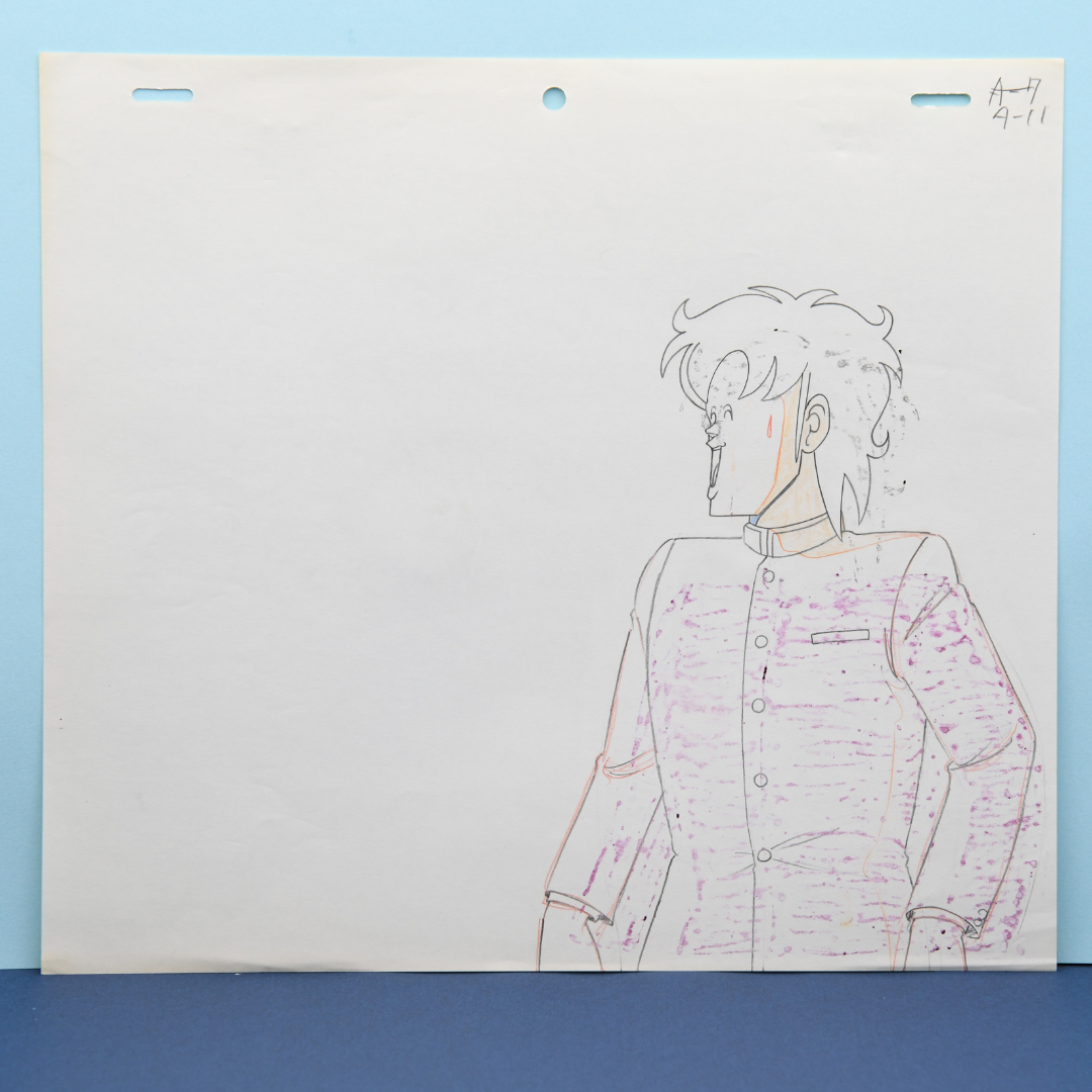 Original douga production drawing of Rei Ichido from High School! Kimengumi with visible paint transfer and studio marks