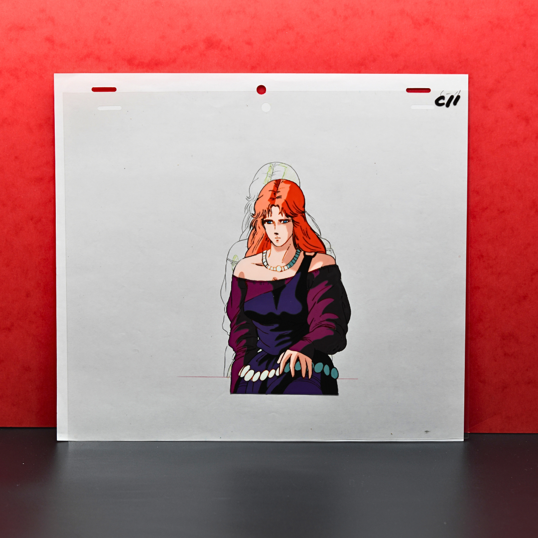 Yuria original anime production cel displayed against red background