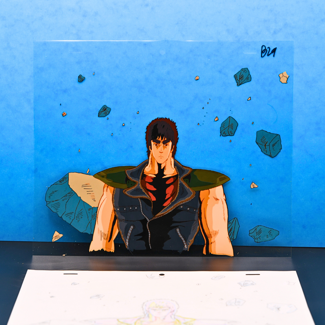 Kenshiro original production cel with accompanying douga from Fist of the North Star The Movie 1986