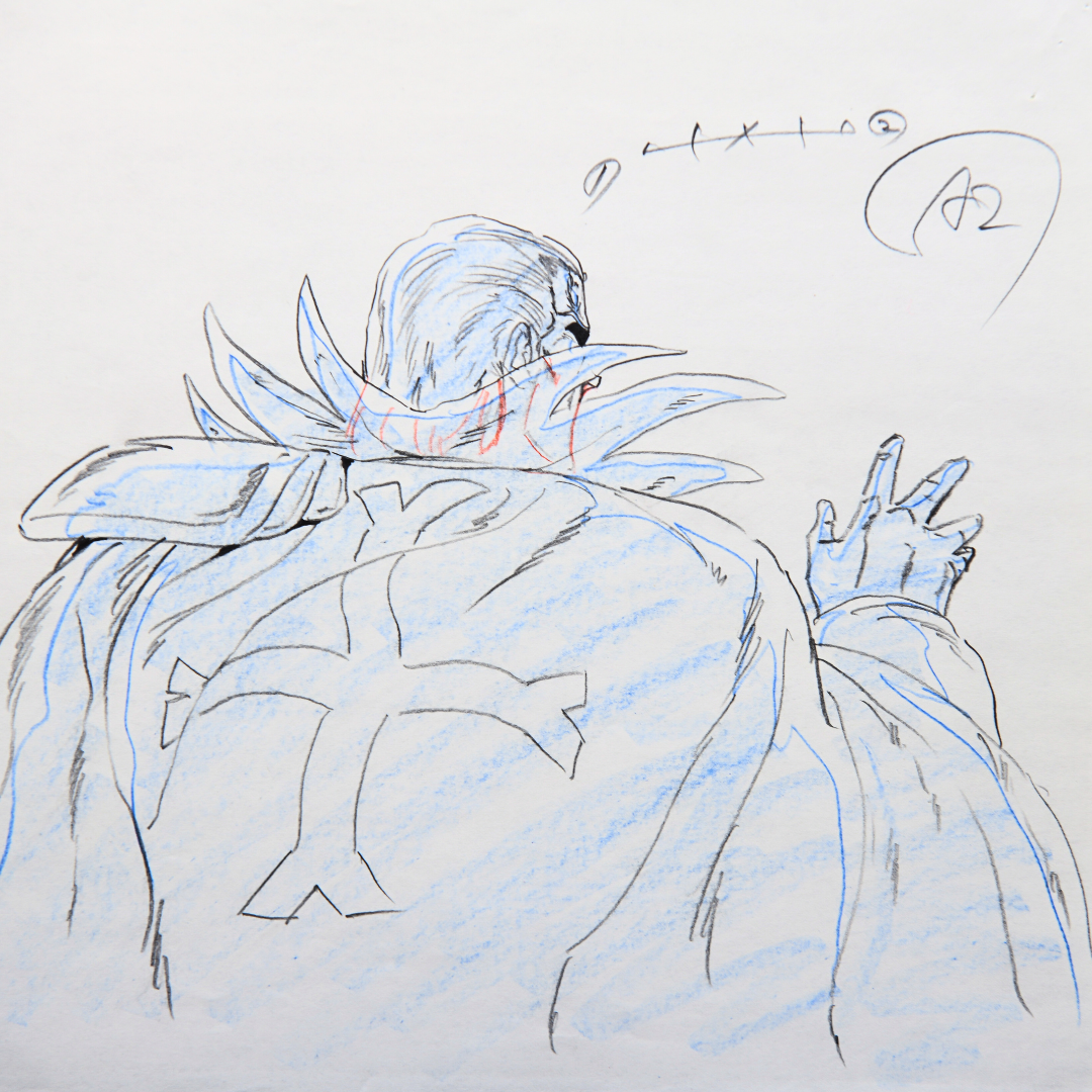 Jakoh original genga from Fist of the North Star Hokuto no Ken 2, close-up of spiked collar and back