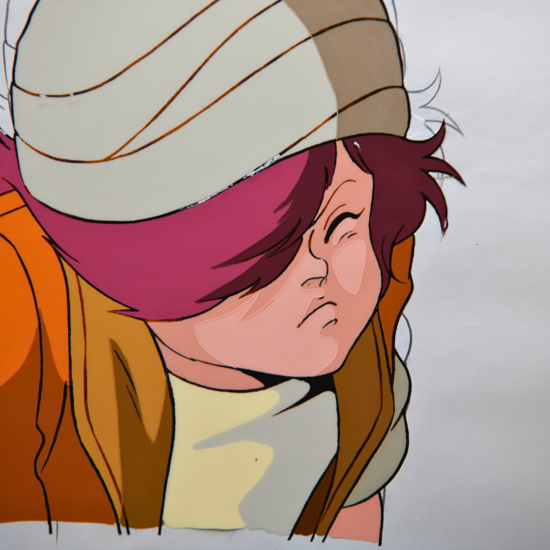 Detail of Bat original Hokuto no Ken production cel attached to matching douga