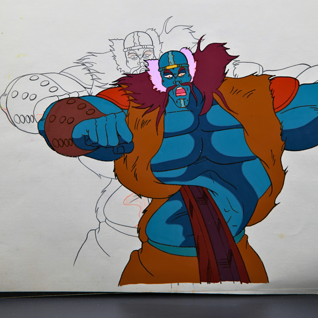 Close-up of Kiba Daio Boss Fang original Hokuto no Ken production cel