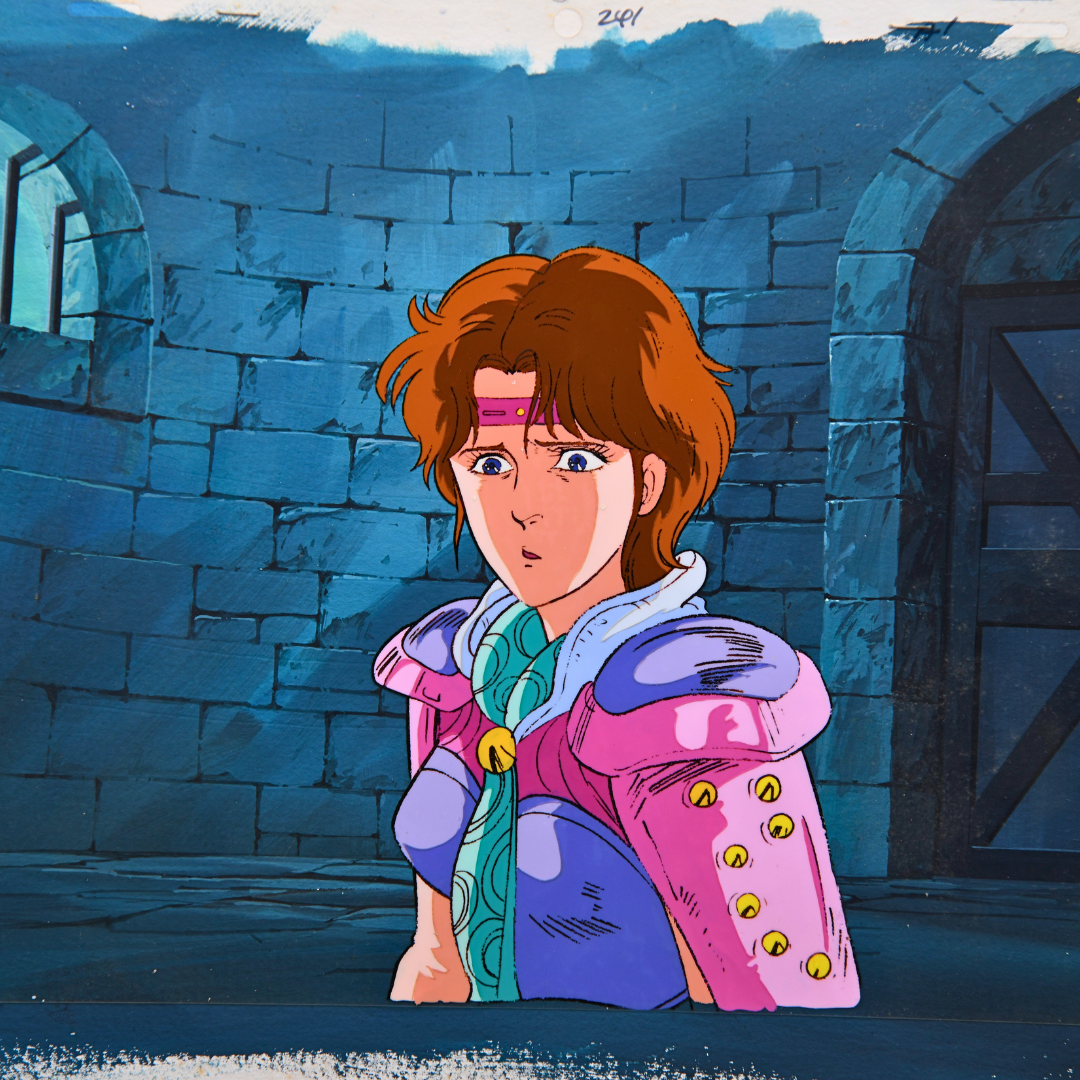 Lin original production cel with original hand-painted background from Fist of the North Star Hokuto no Ken