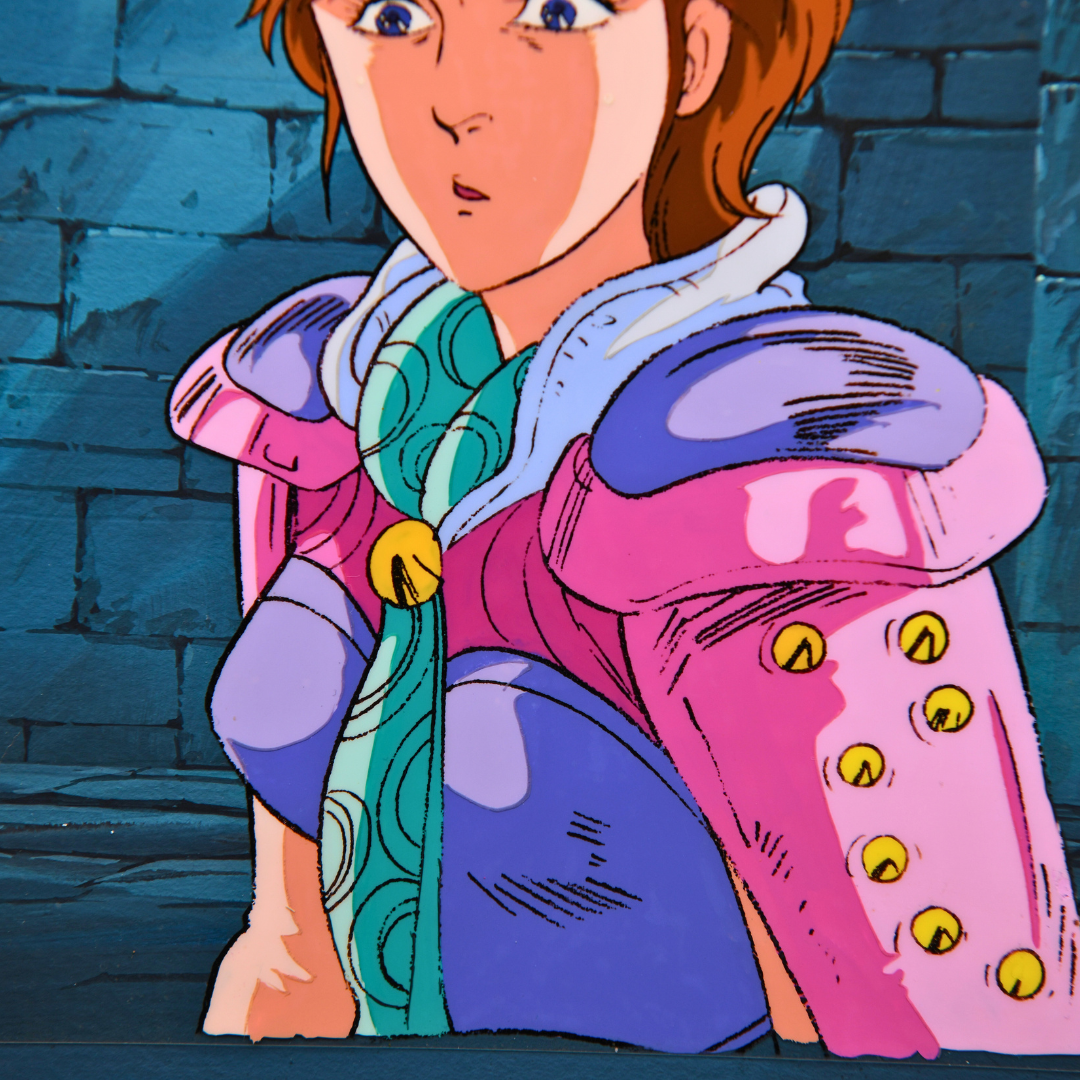 Detail of Lin costume on original production cel from Fist of the North Star Hokuto no Ken