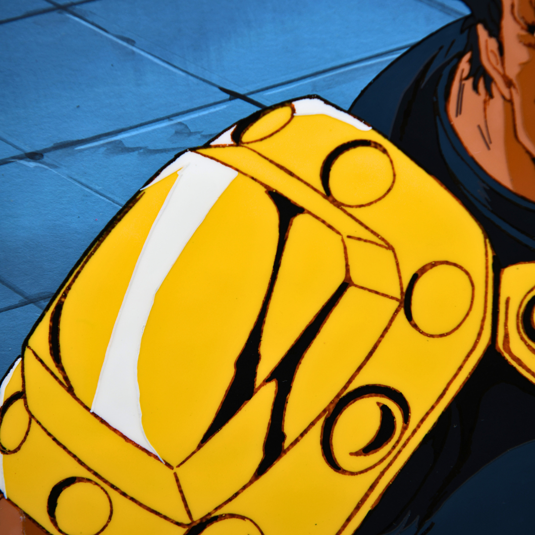 Raoh golden armor detail on original production cel from Fist of the North Star Hokuto no Ken
