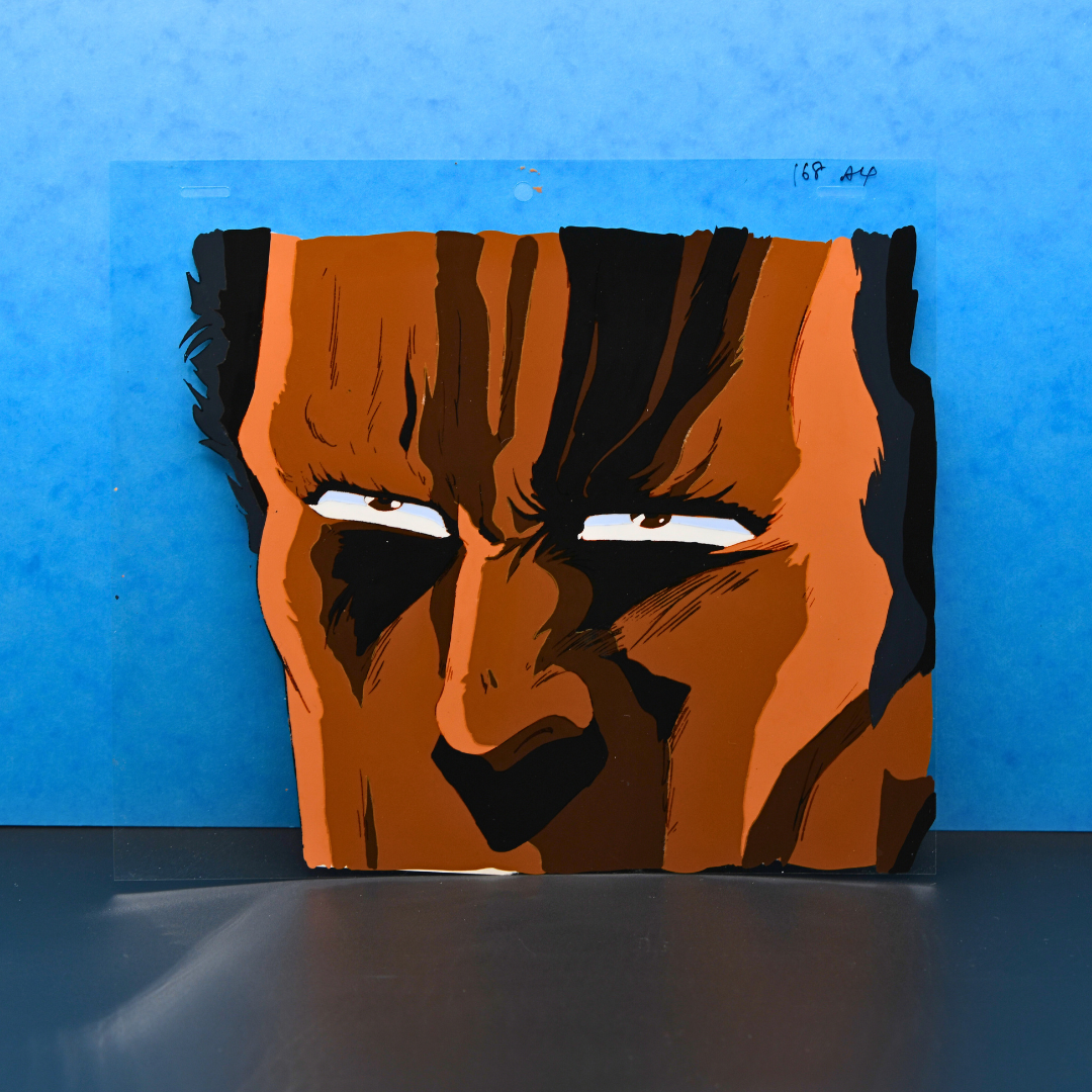 Raoh original production cel from Fist of the North Star Hokuto no Ken, close-up portrait