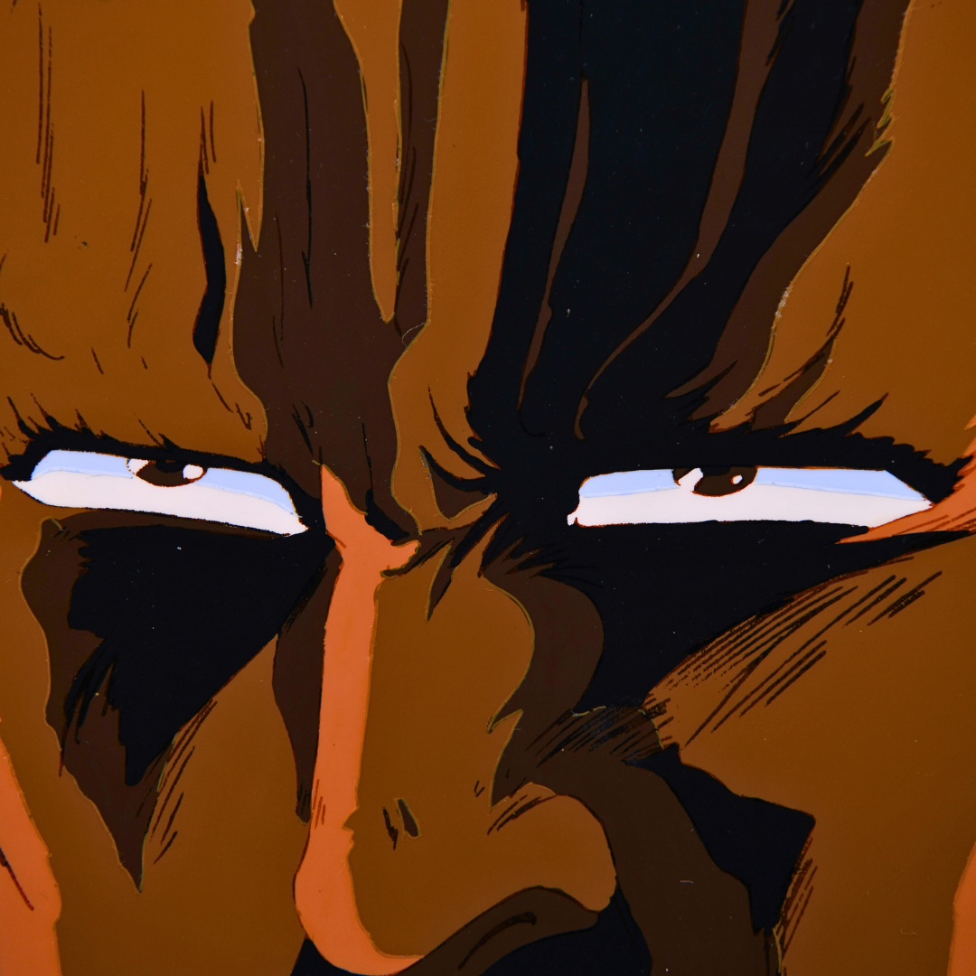 Raoh original production cel from Fist of the North Star Hokuto no Ken, eye and face detail