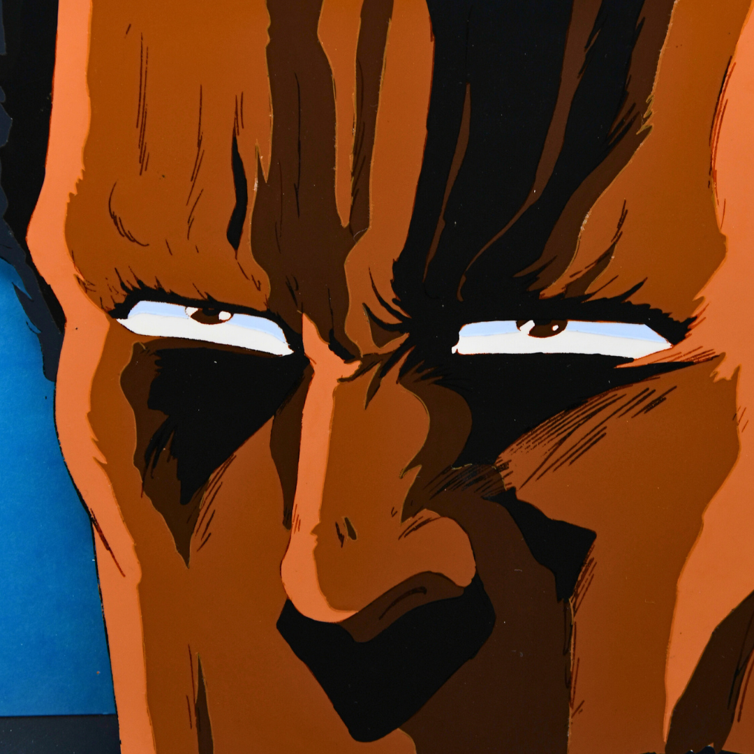 Raoh original production cel from Fist of the North Star Hokuto no Ken, painted face close-up