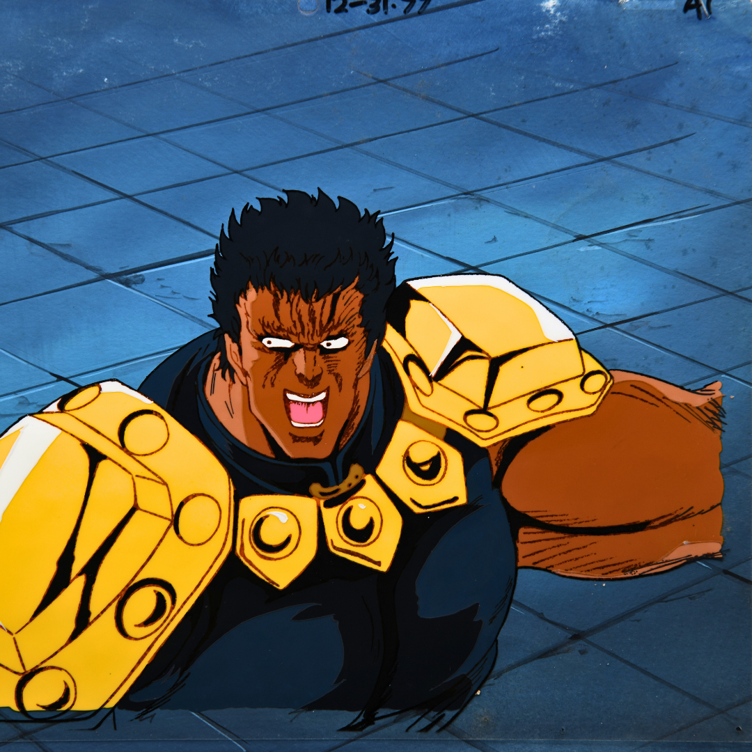 Raoh original production cel with original hand-painted background from Fist of the North Star Hokuto no Ken