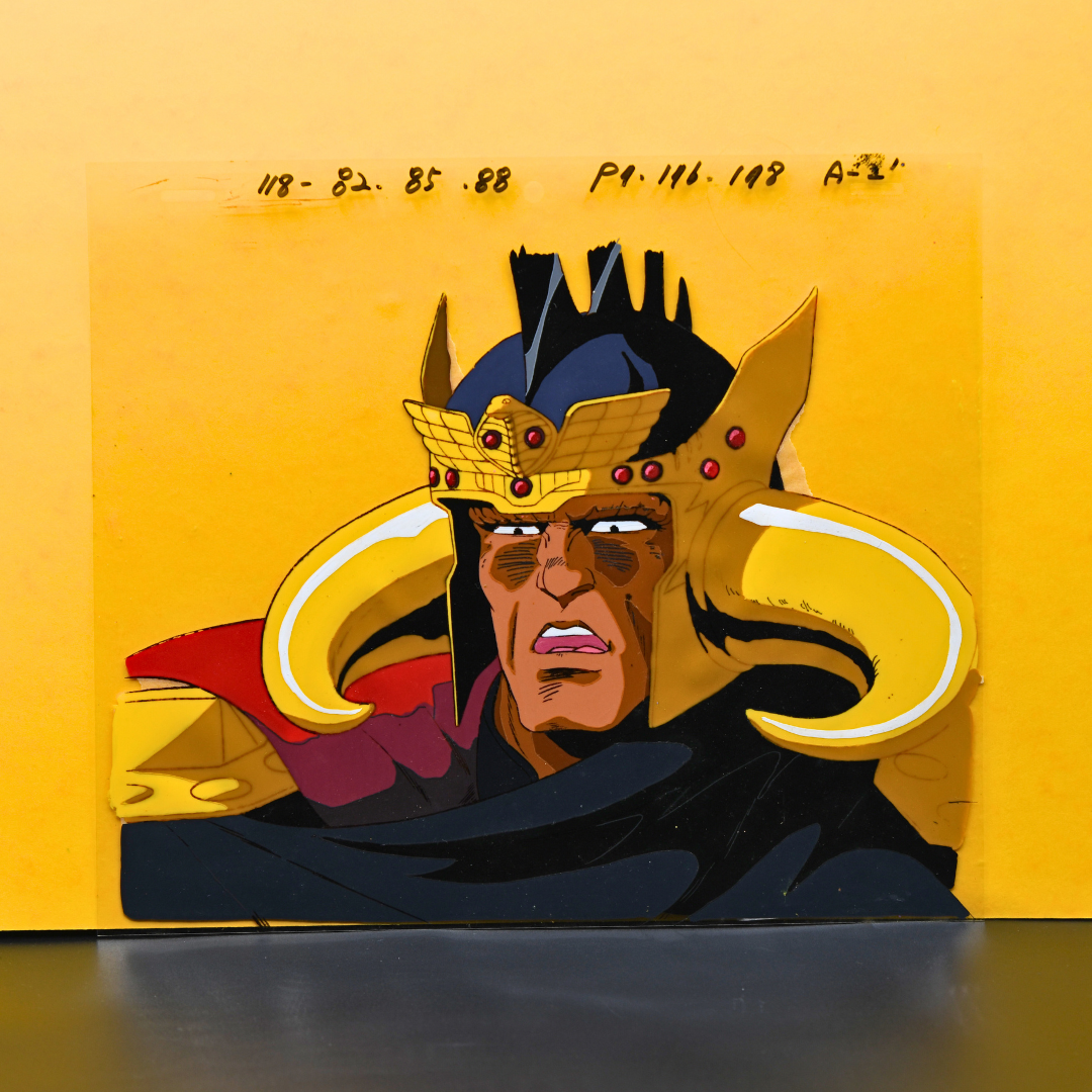 Full original production cel of Raoh in golden helmet from Fist of the North Star Hokuto no Ken