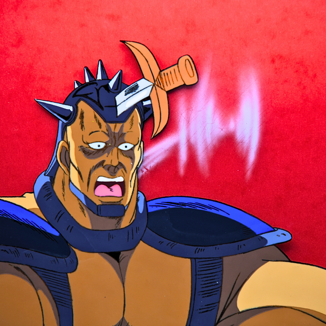 Armored warrior original production cel close-up from Fist of the North Star Hokuto no Ken