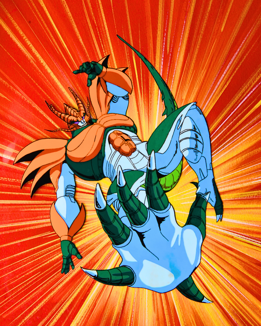 Detail of Jūshin Liger giant Dorga monster production cel and painted background