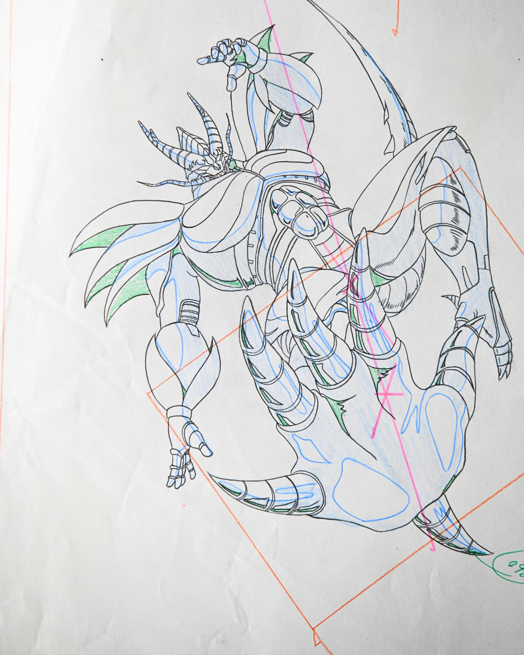 Close-up of Dorga Monster A2 douga linework and armor design from Jūshin Liger