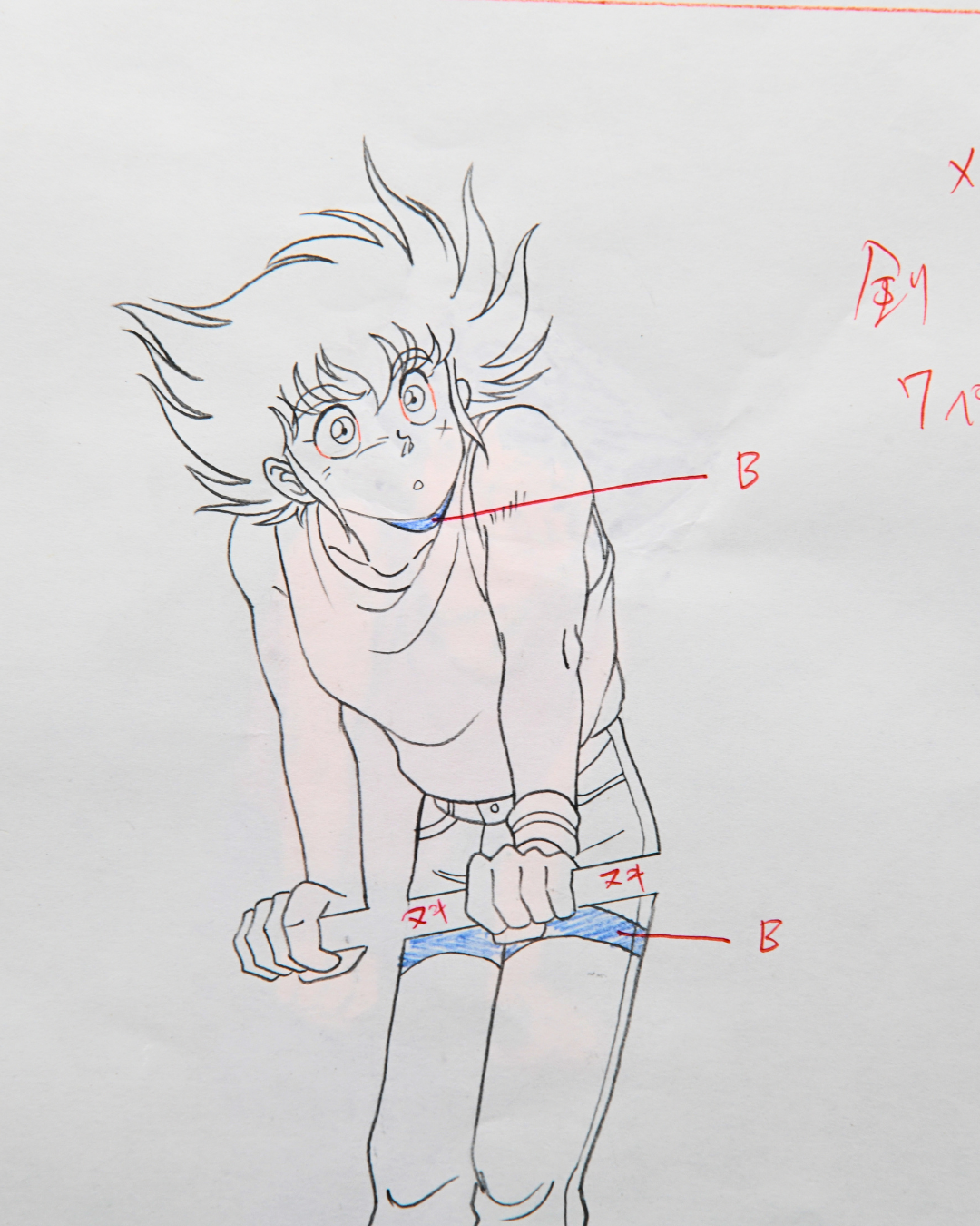 Detail of Ken Taiga original douga drawing with production annotations