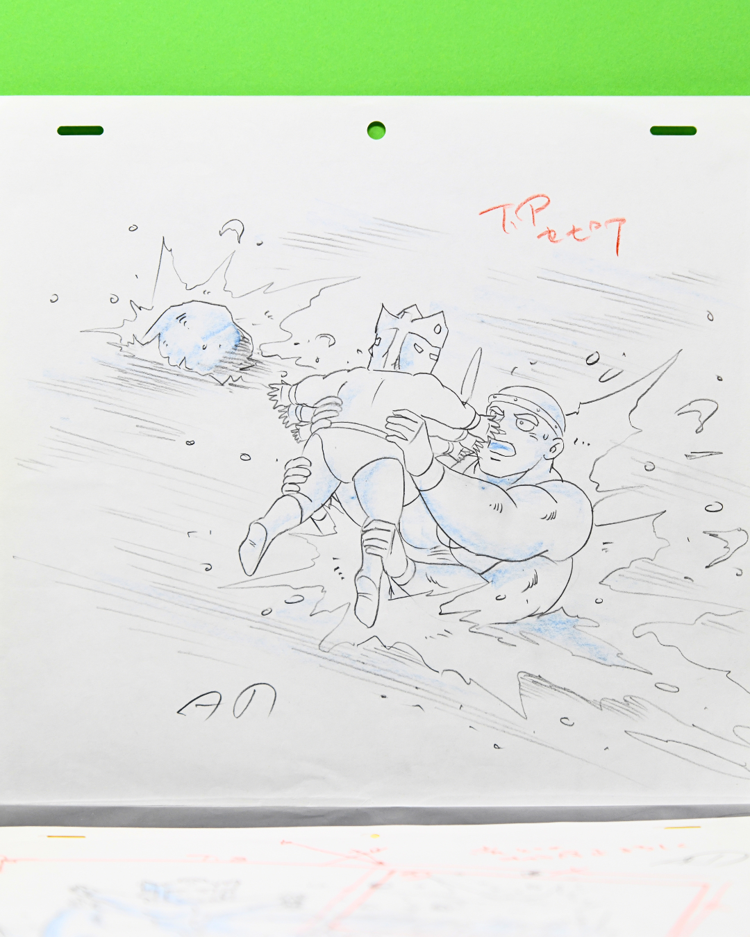 Kinnikuman Episode 103 original douga of Samson Teacher rescuing young Ashuraman in the river