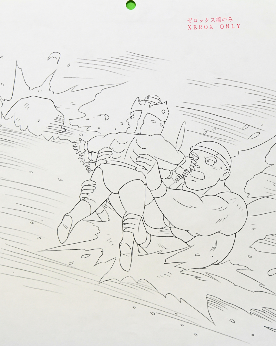 Detail of studio-stamped Xerox from Kinnikuman Episode 103 Ashuraman and Samson Teacher river rescue scene