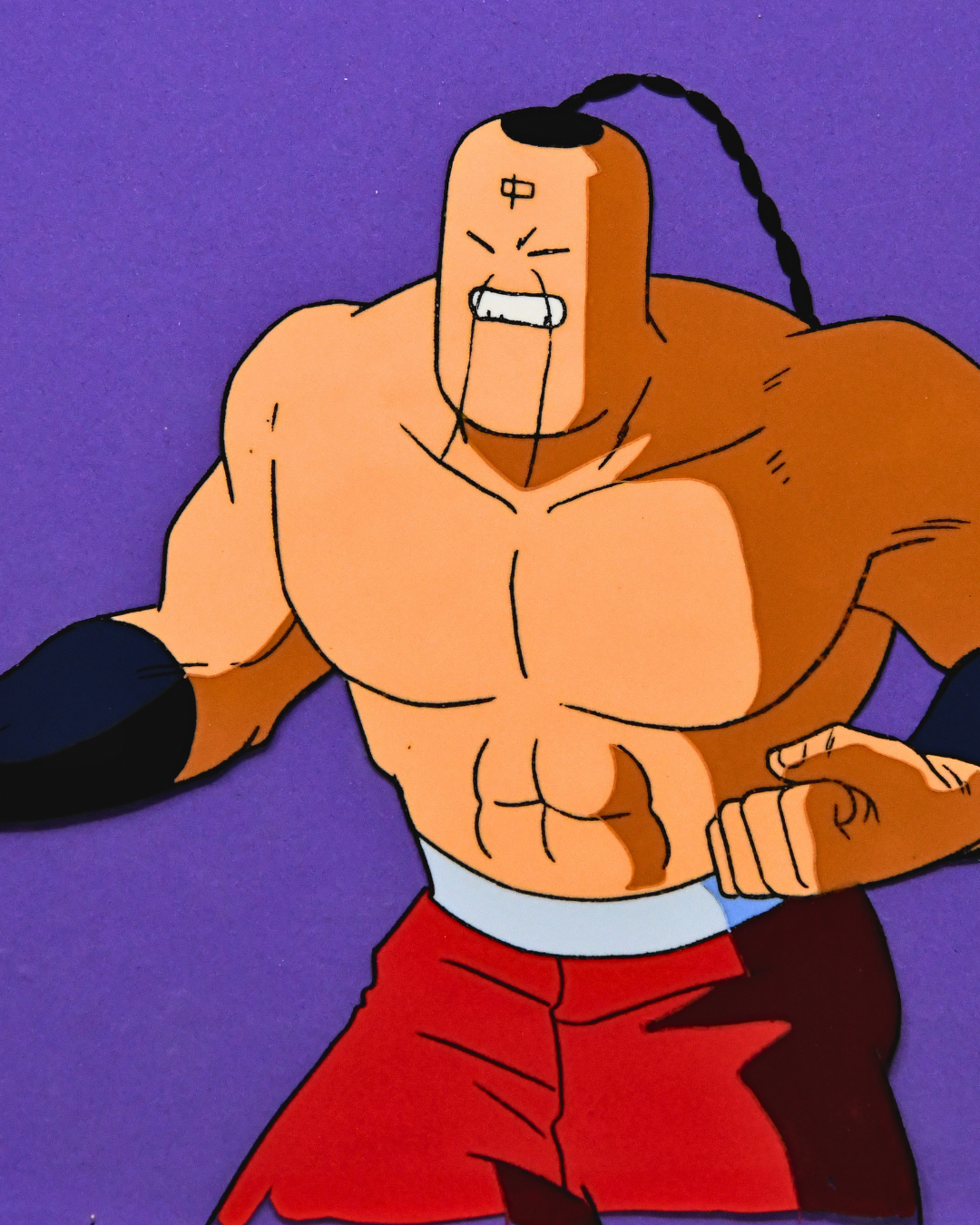 Detail of Ramenman original Kinnikuman production cel with clenched fists