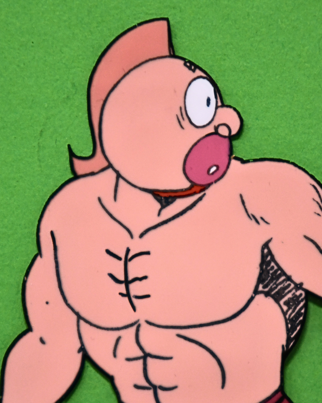 Kinnikuman original cel close-up with wide-eyed surprised expression