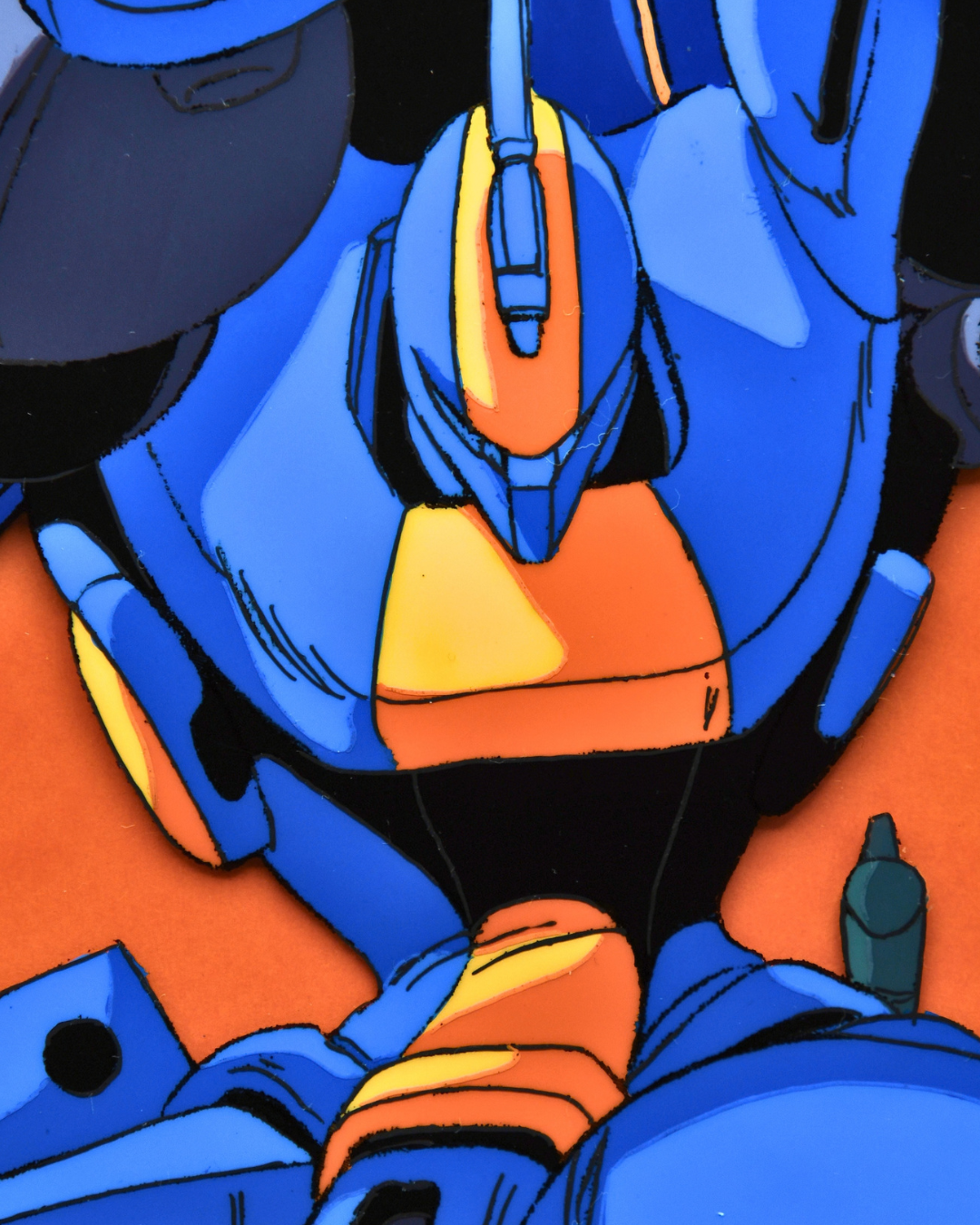 Metal Armor Dragonar blue mecha original cel head and armor close-up