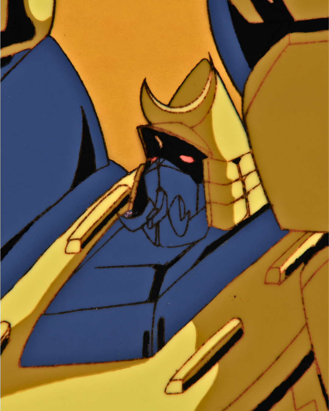 Gilgazamune original production cel close-up showing head and heavy armor