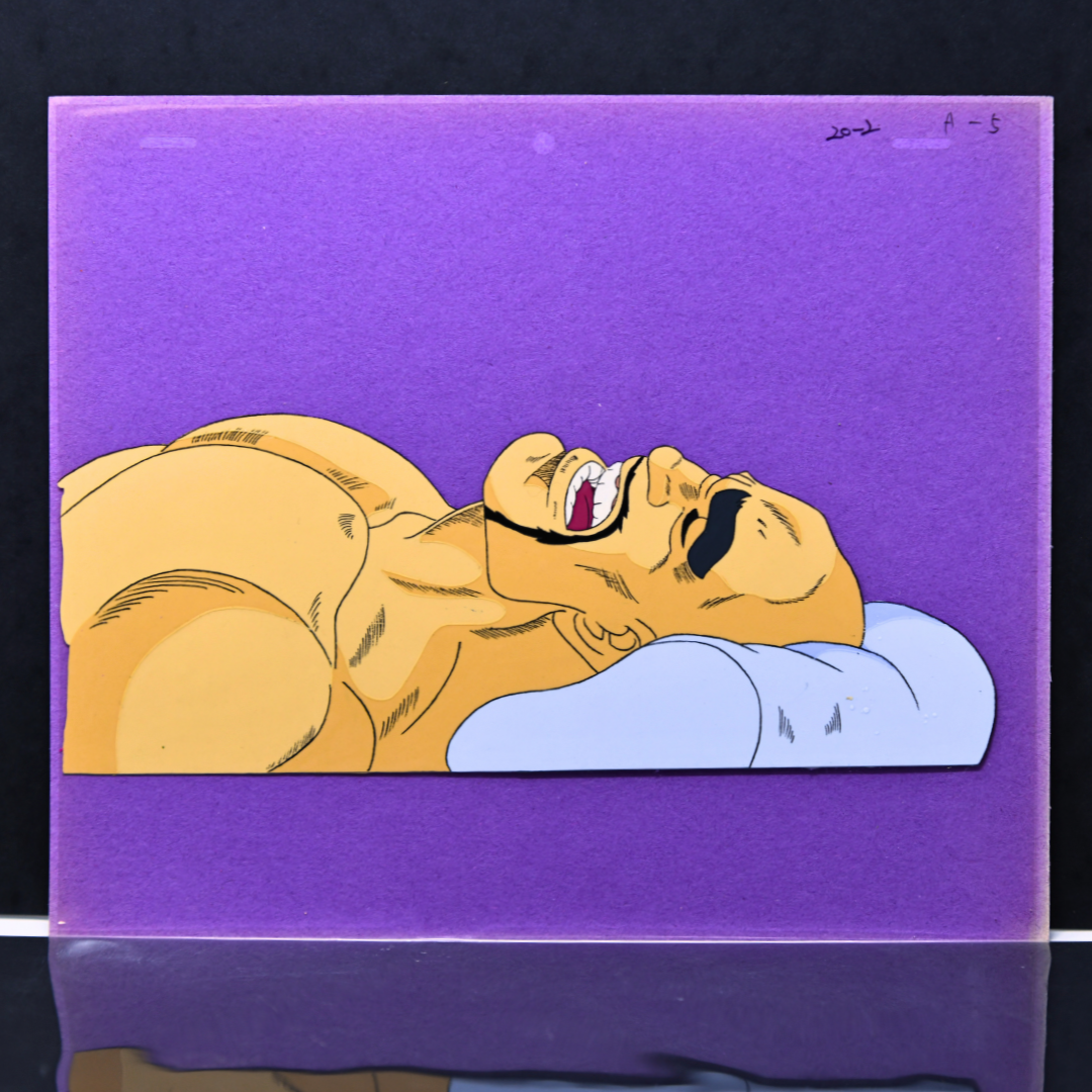 Sakigake!! Otokojuku headmaster Heihachi Edajima sleeping original production cel, full view