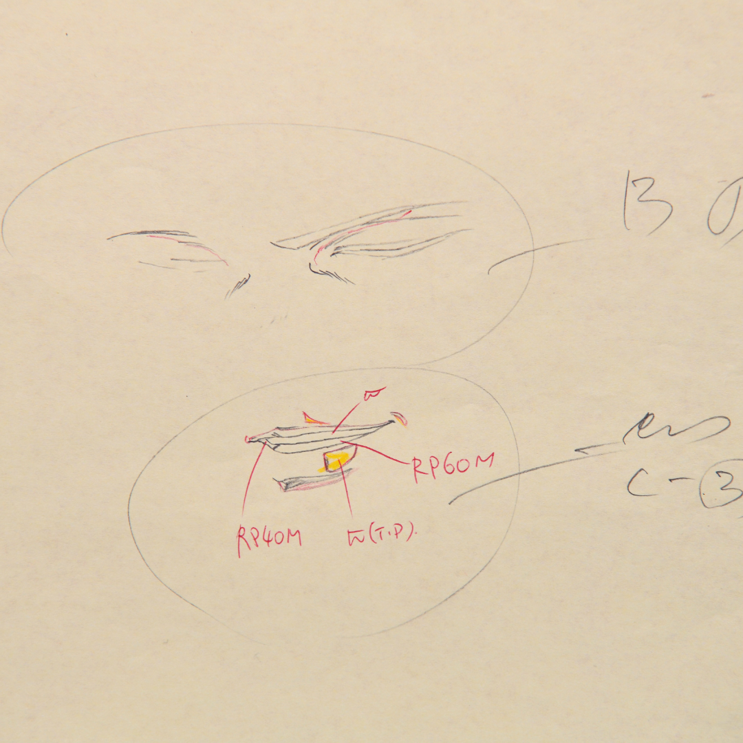 Shurato original production timing and facial detail sheet for Gai Kuroki