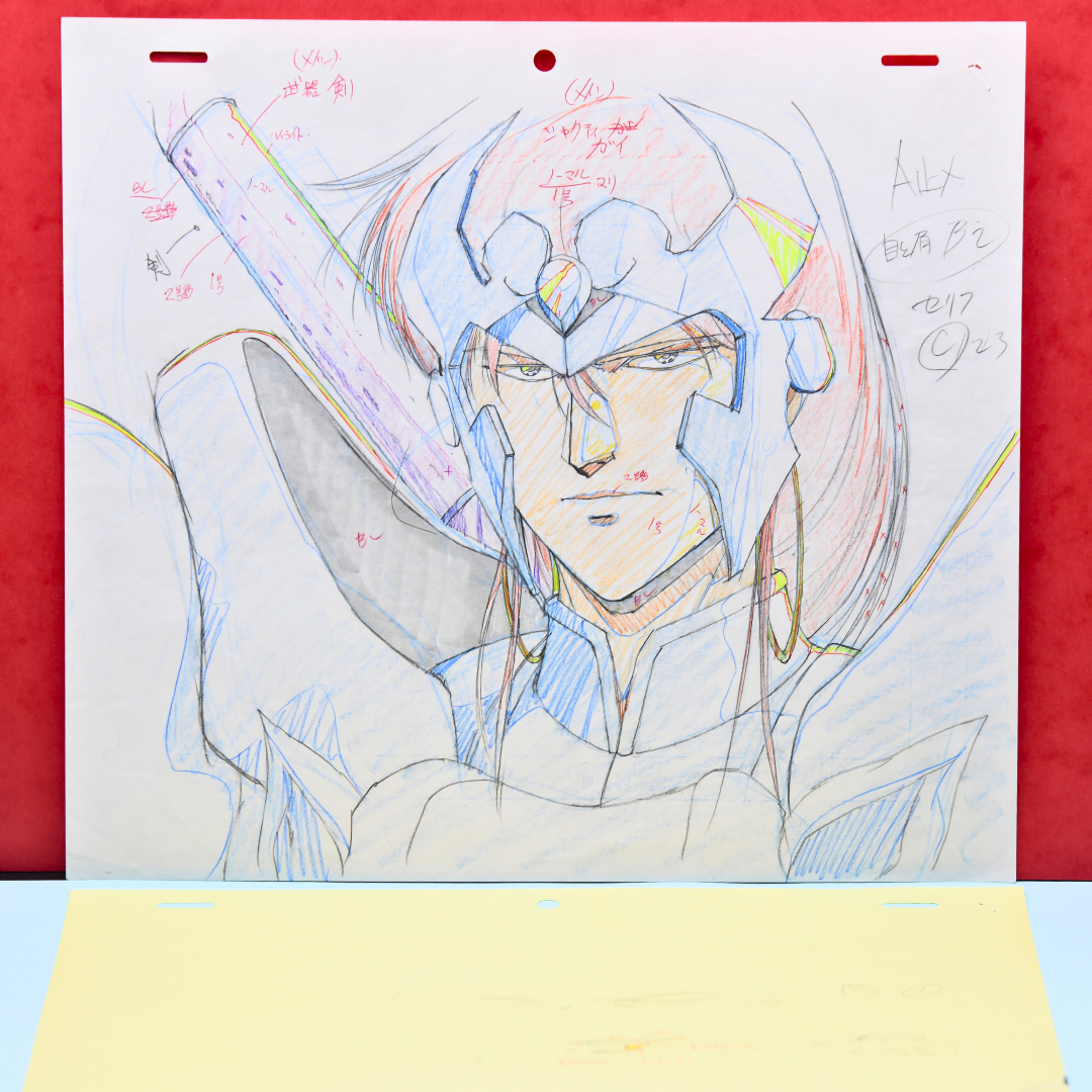 Gai Kuroki in armour Shurato original genga portrait with production notes