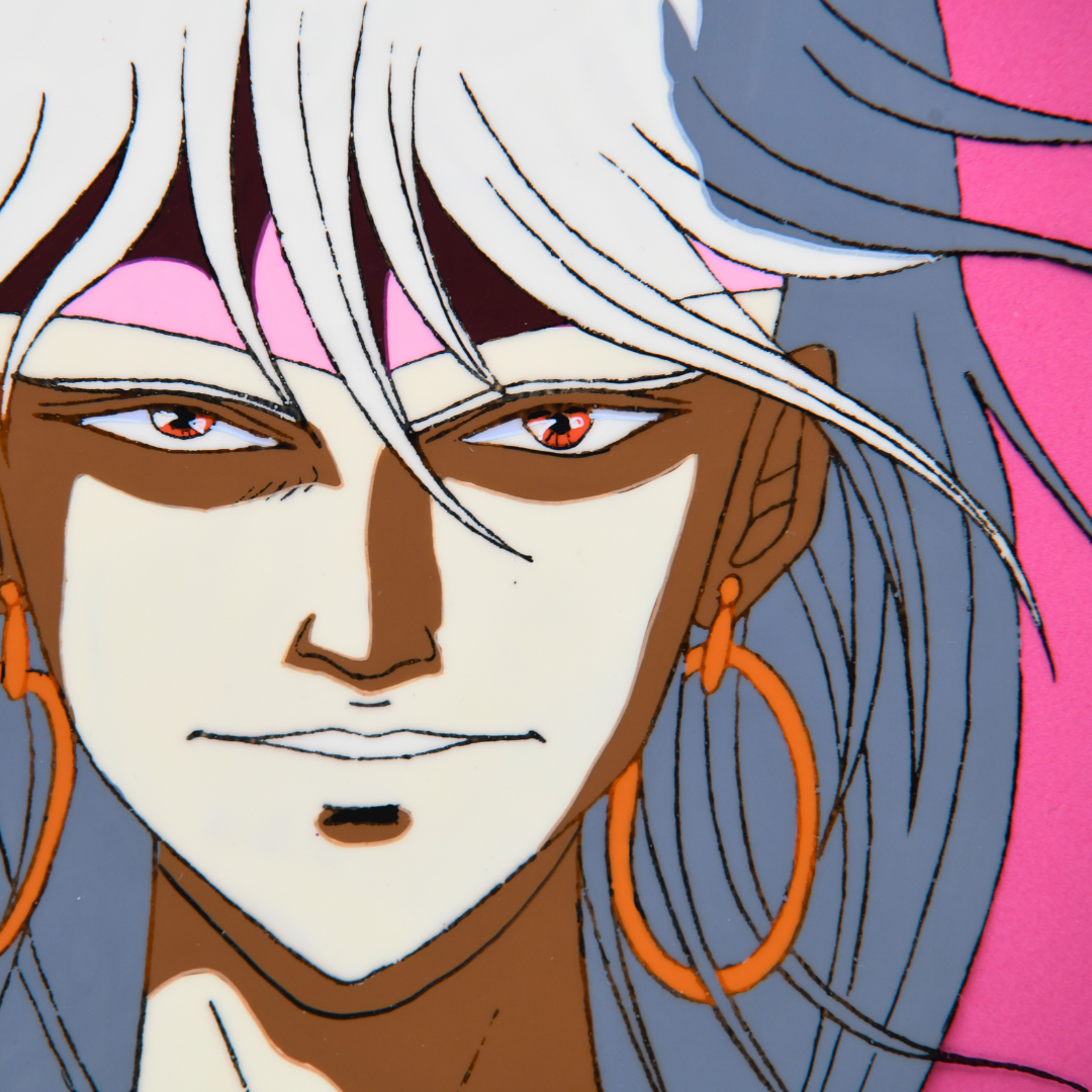 Close-up detail of Gai Kuroki face and eyes original anime production cel