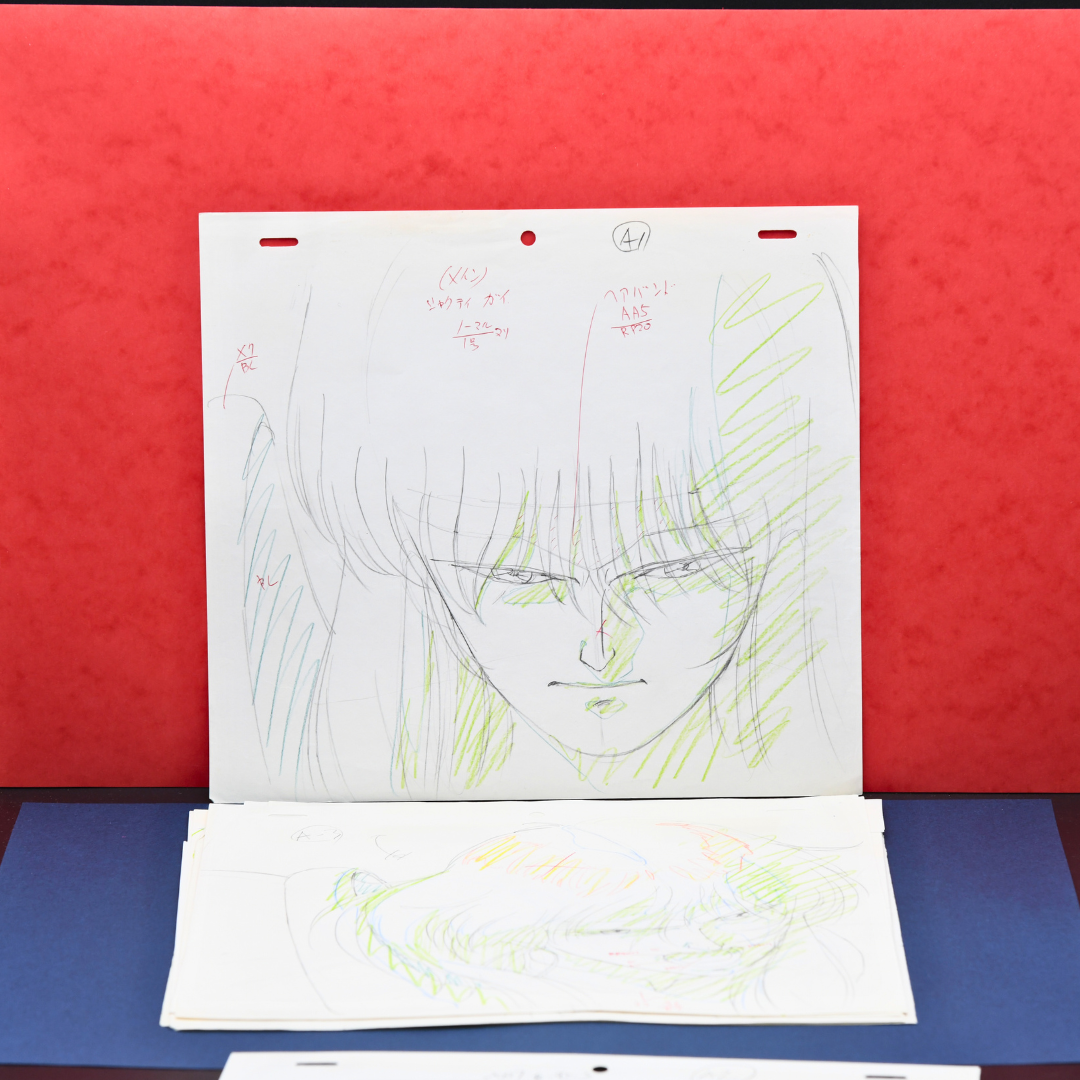 Detail of Gai Kuroki original production genga with intense facial expression