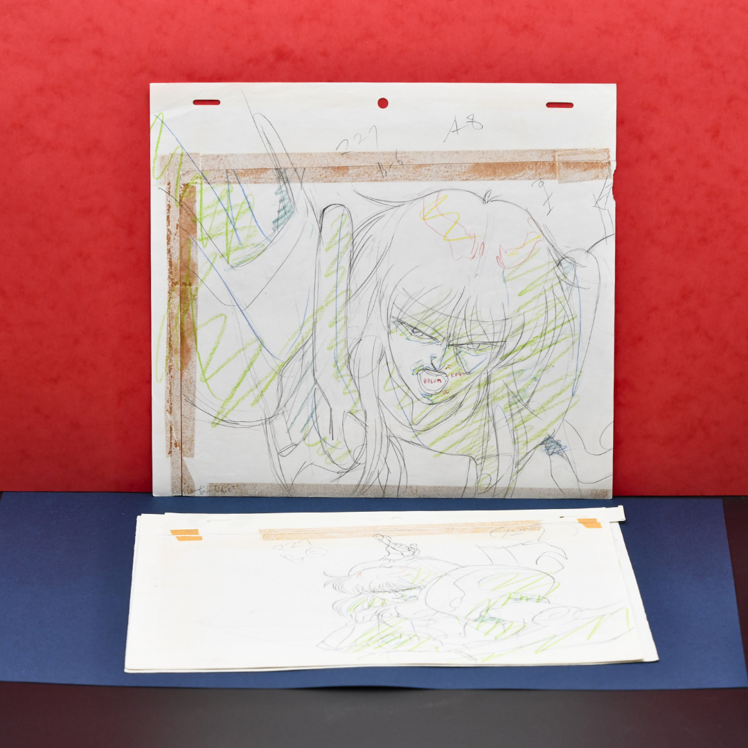 Gai Kuroki original production genga portrait from Shurato with handwritten notes