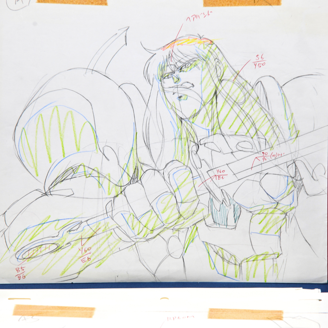 Close-up of Gai Kuroki original production genga from Shurato
