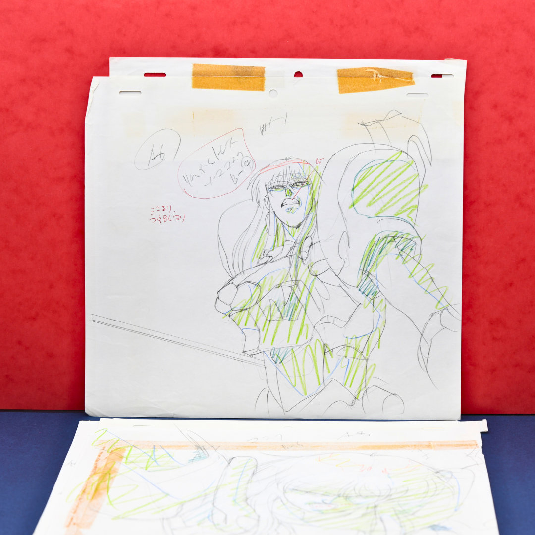 Gai Kuroki original production genga from Shurato with armor and sword
