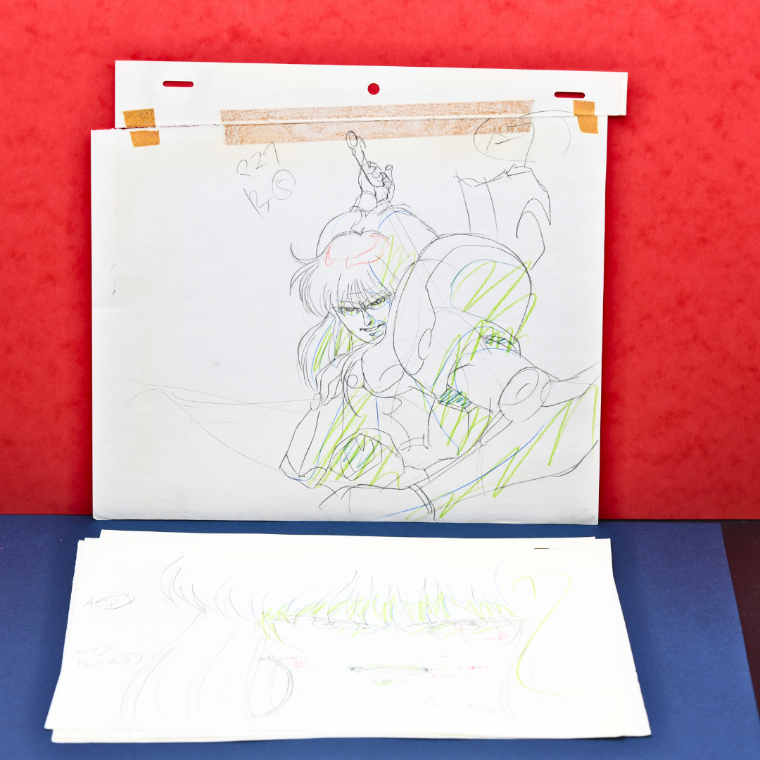 Gai Kuroki original Shurato genga drawing in dramatic action pose