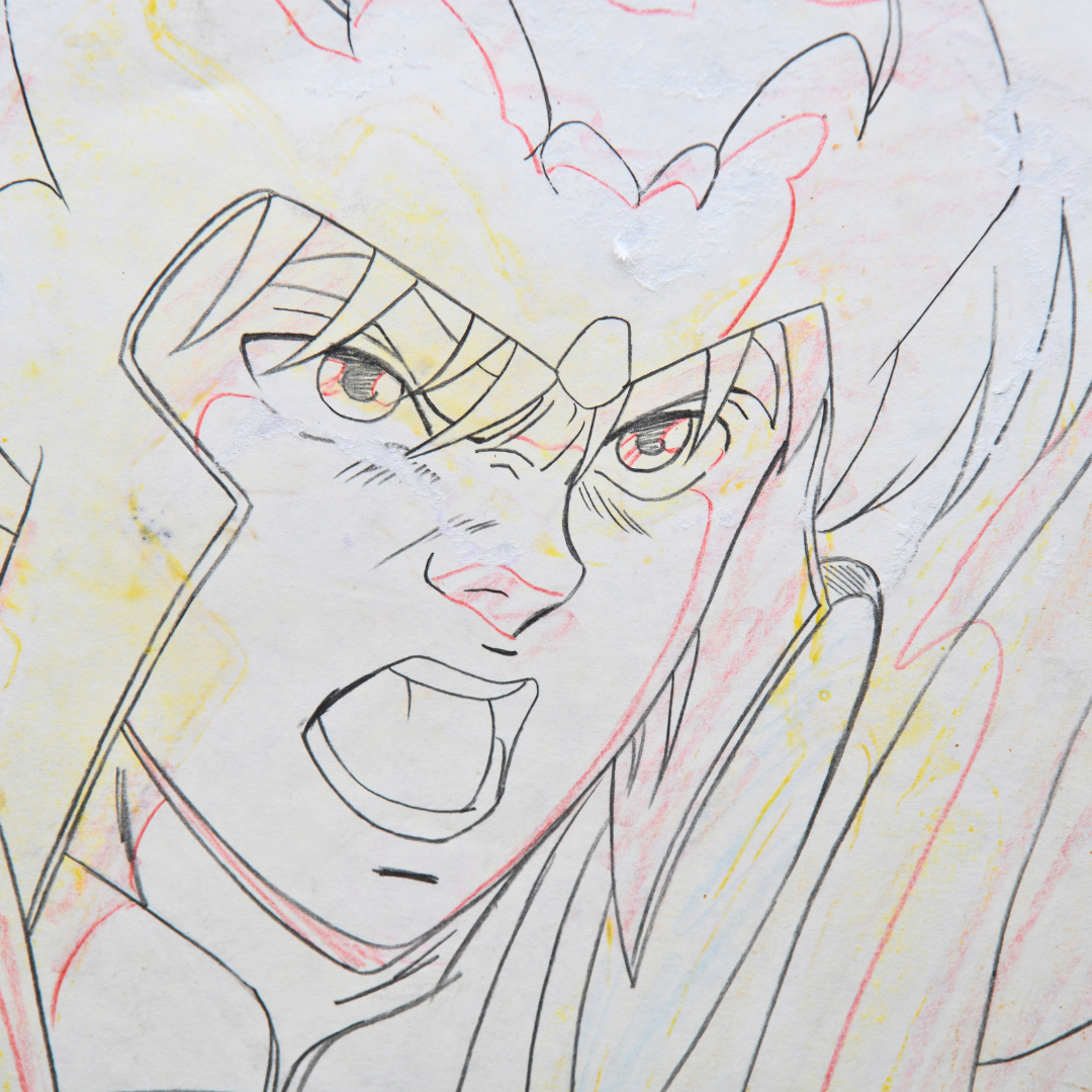 Detail of Shurato Hidaka original production drawing face and armor