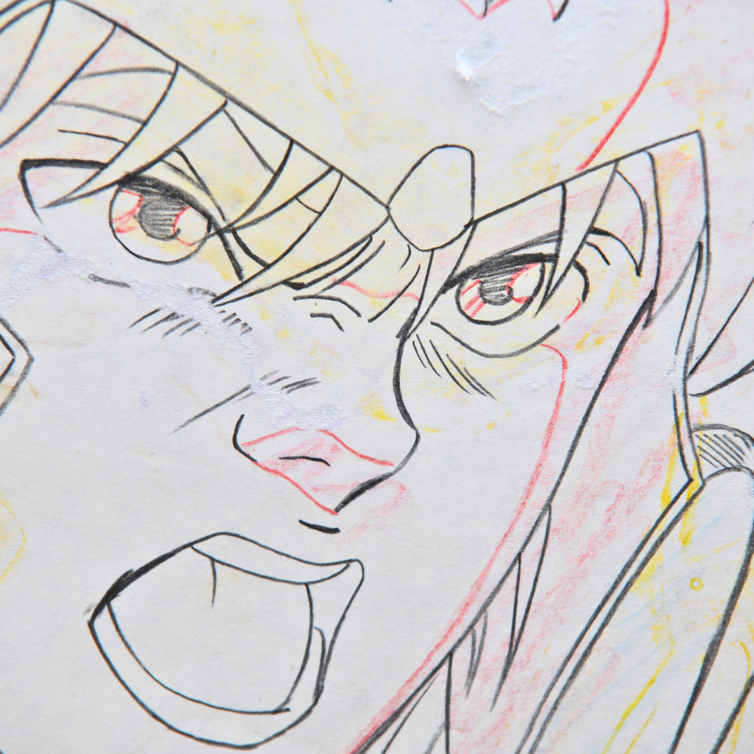Extreme close-up of Shurato Hidaka original production douga facial detail