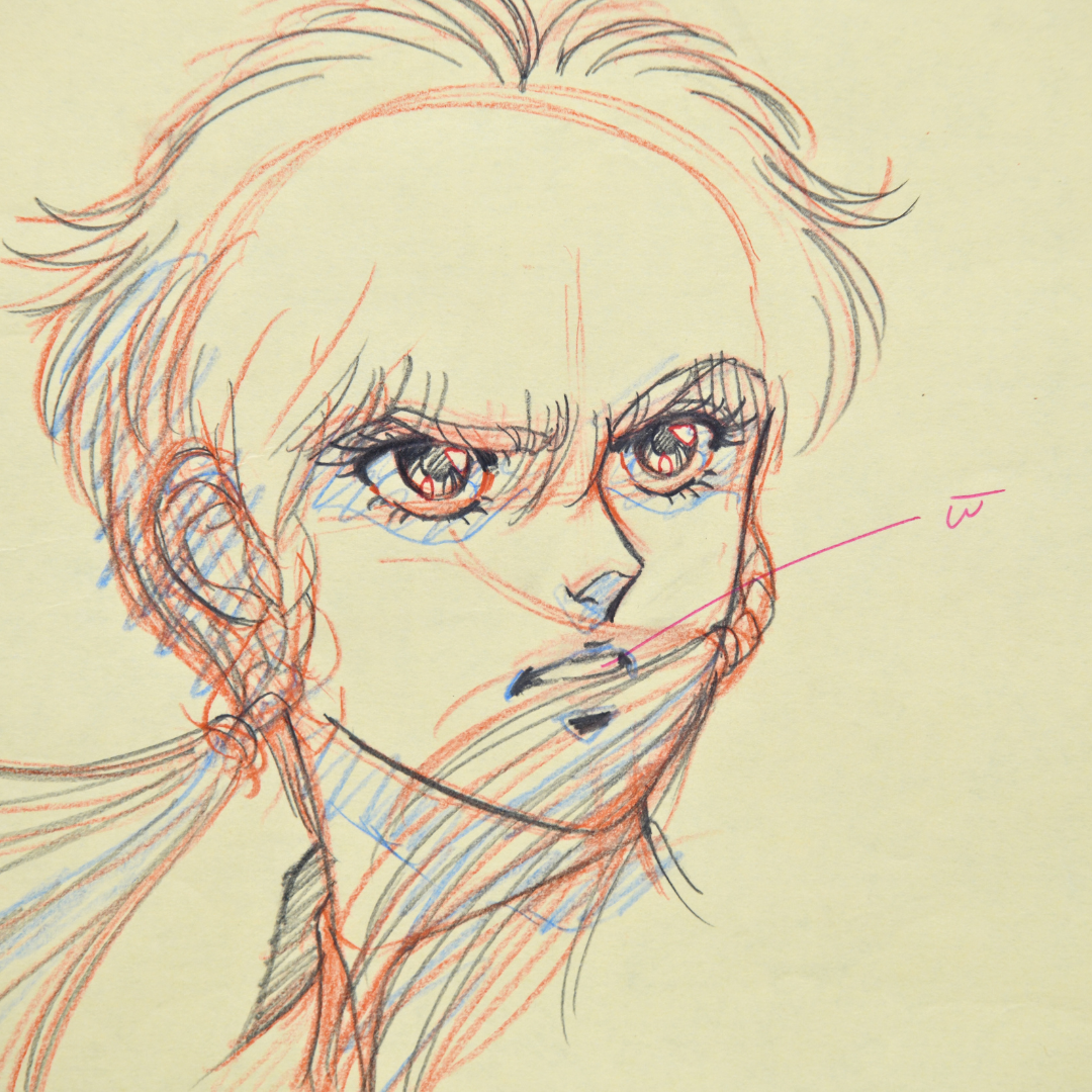 Close-up of Shurato Hidaka armored genga drawing from Shurato