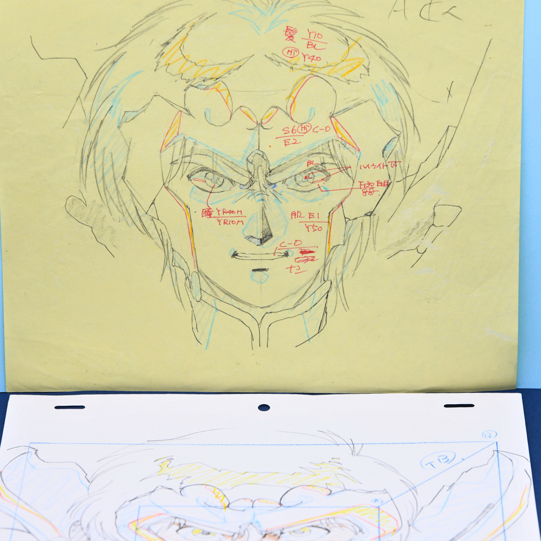 Original Shurato Hidaka genga and douga production drawings shown together