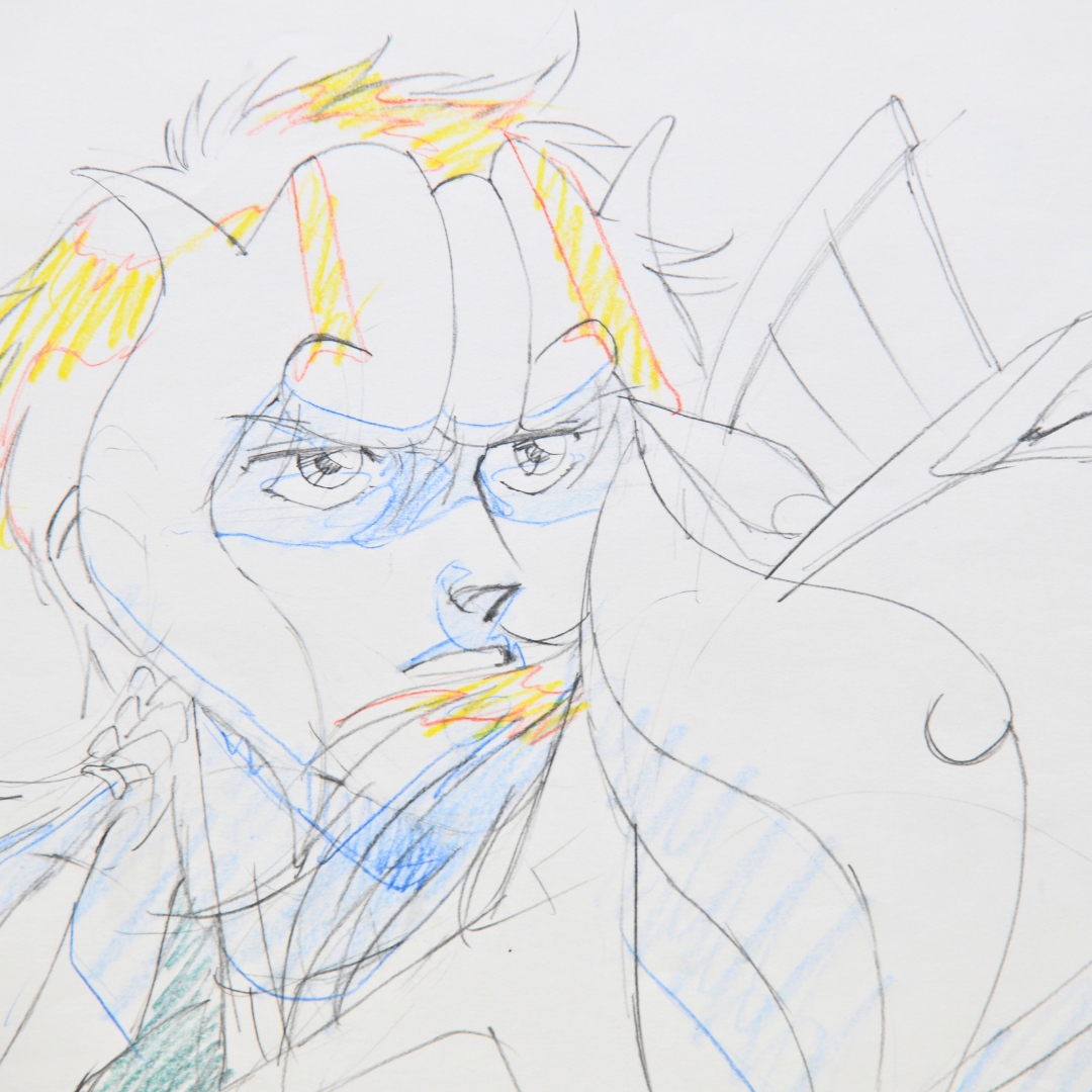 Close-up of Shurato Hidaka original genga portrait from Shurato