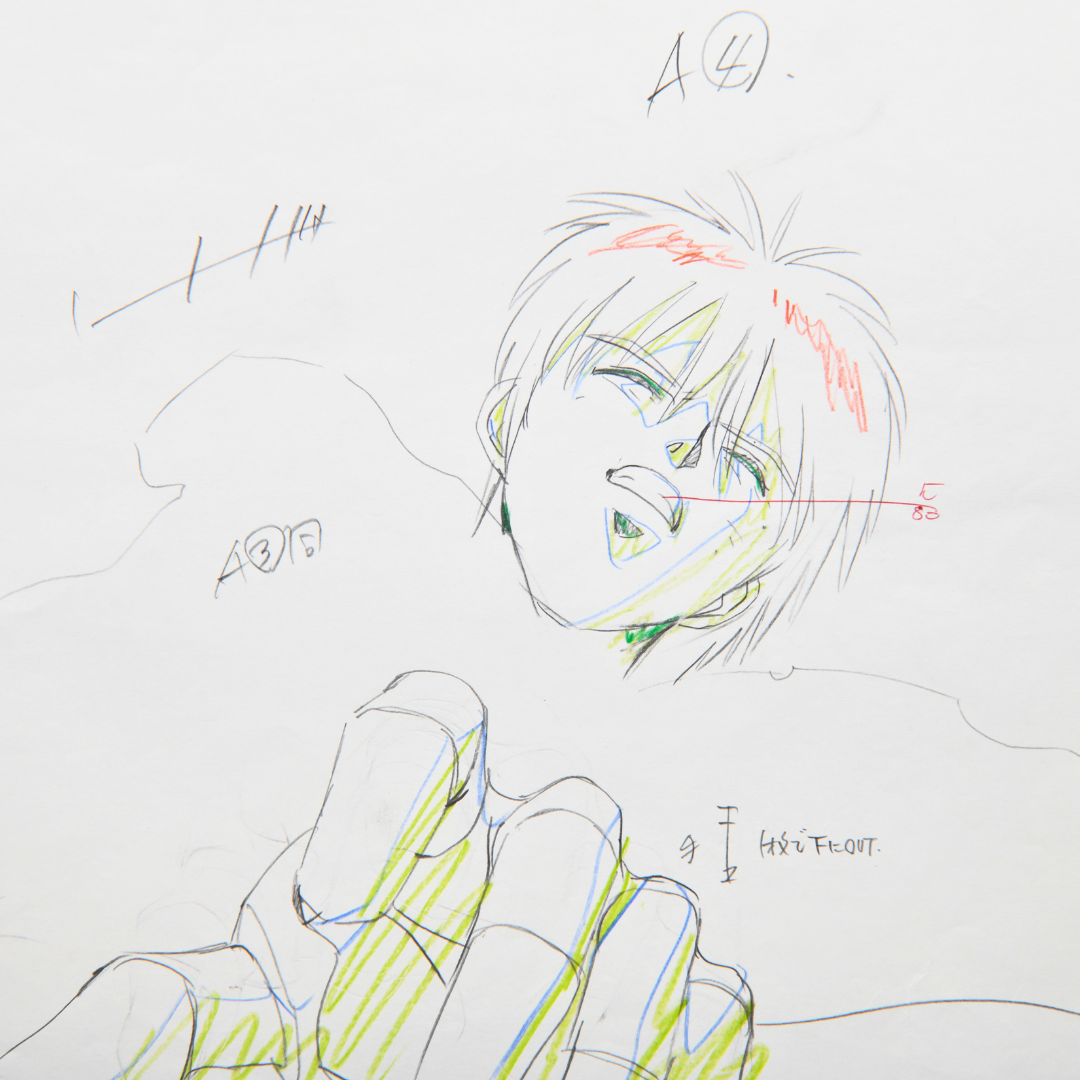 Close-up of Shurato Hidaka original production genga drawing