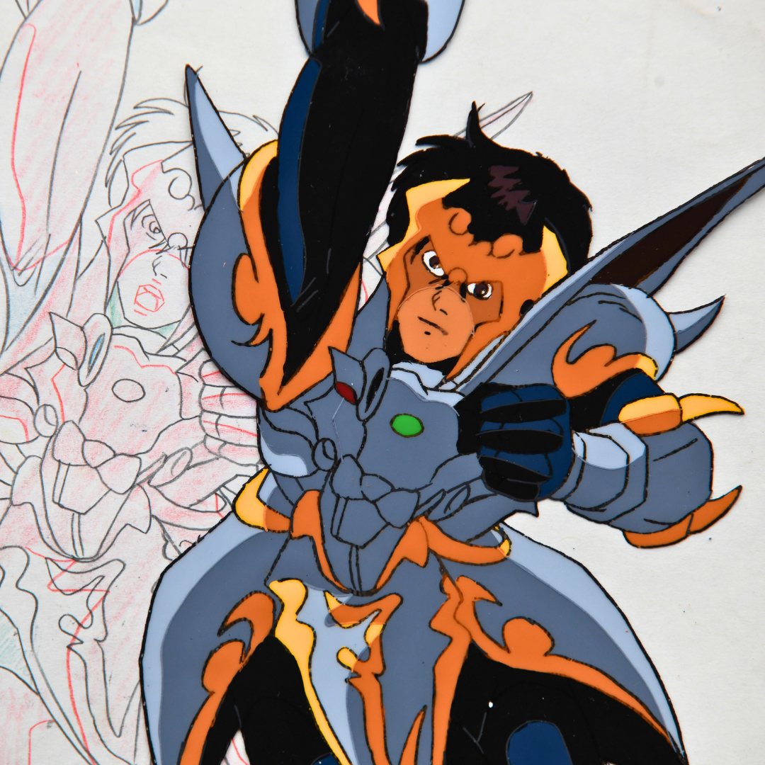 Close-up of Shurato Hidaka original production cel armor and face