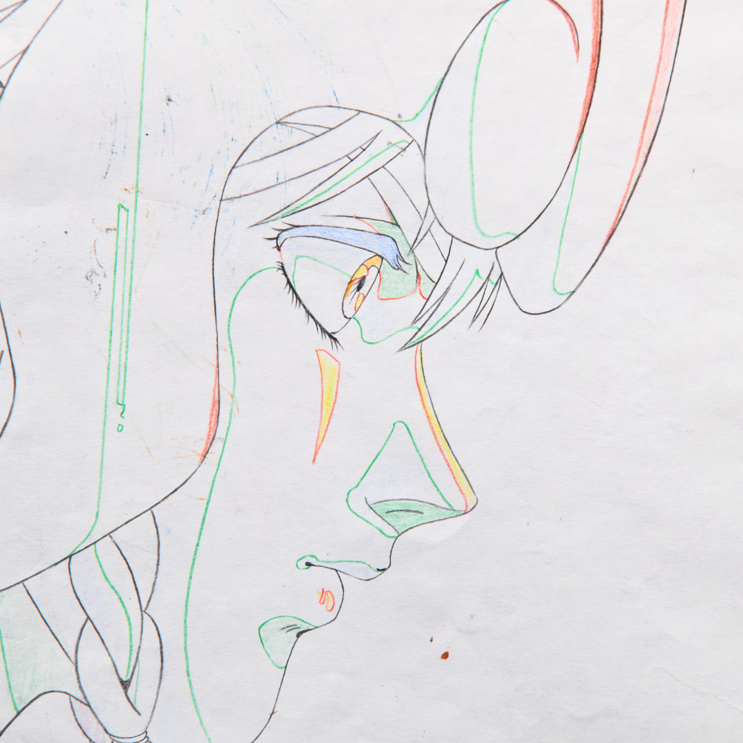 Detail of Shurato Hidaka face in original Shurato production drawing