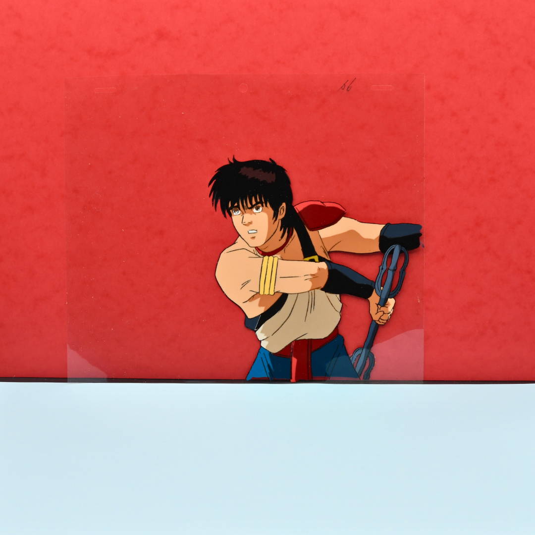 Full view of original Shurato Hidaka production cel holding the Vajra