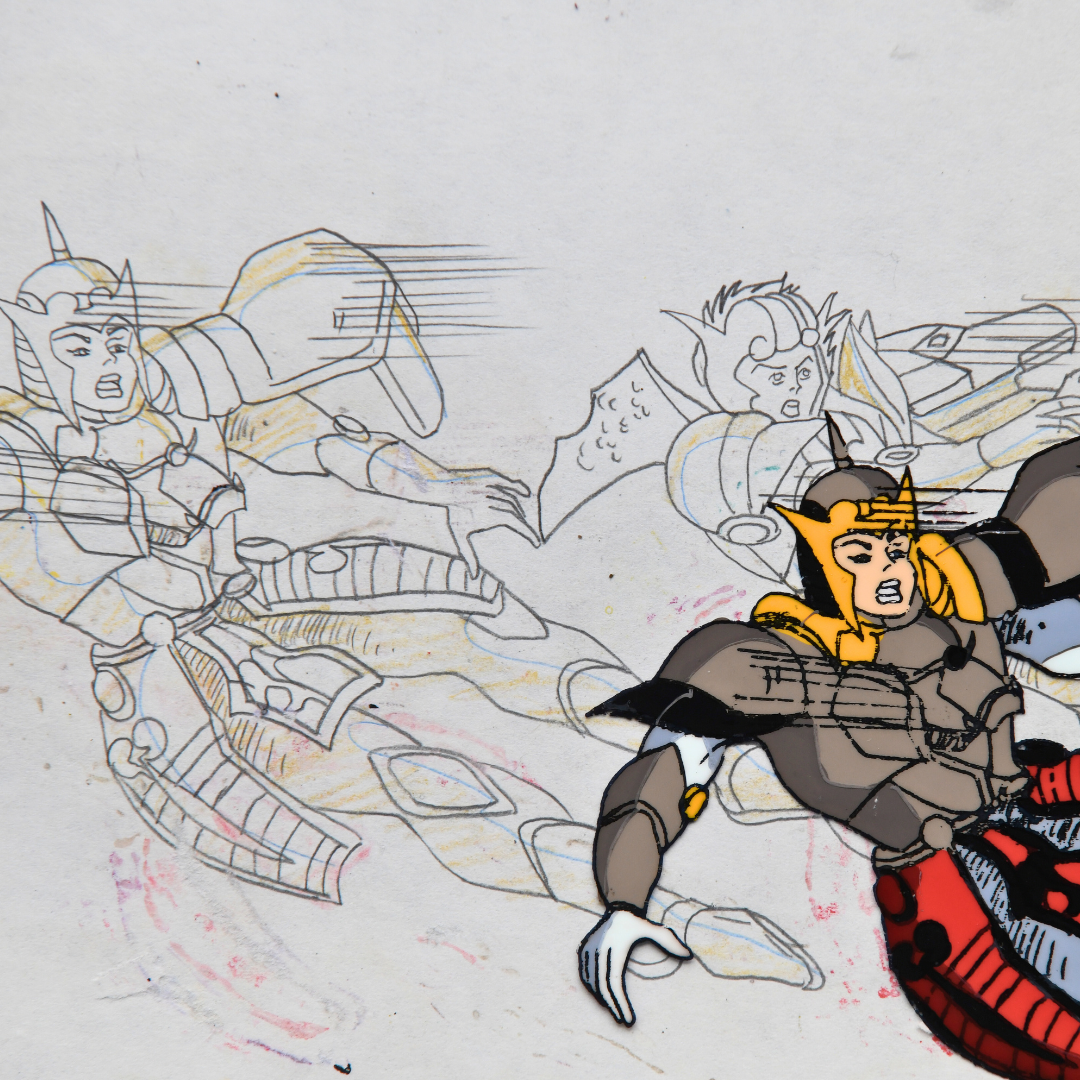 Detail of Kenya and Renge cel aligned with matching production douga