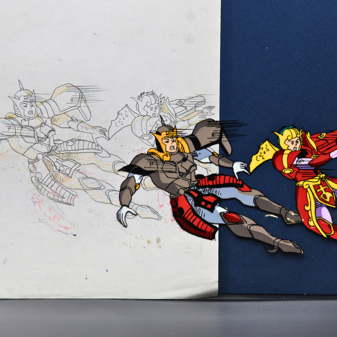 Matching production douga of Kenya and Renge projected in Shurato action scene