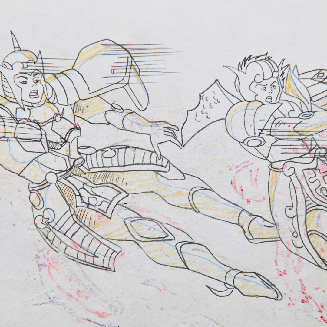 Close-up detail of Kenya and Renge matching douga linework from Shurato